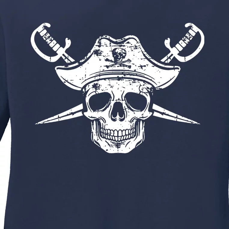 Pirate Skull Hat Swords Ladies Long Sleeve Shirt