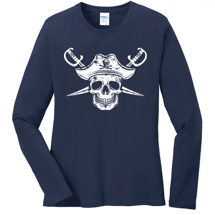 Pirate Skull Hat Swords Ladies Long Sleeve Shirt