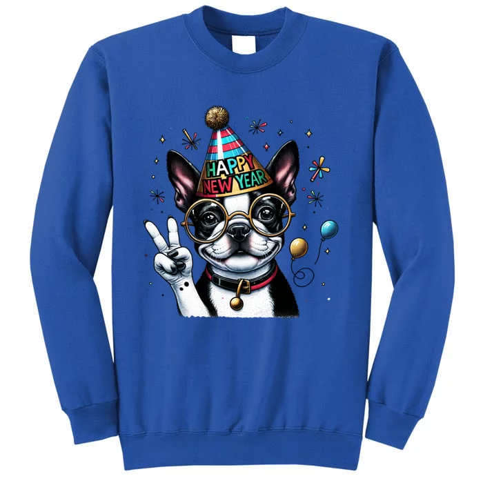 Peace Sign Hand Boston Terrier Happy New Year Gift Tall Sweatshirt