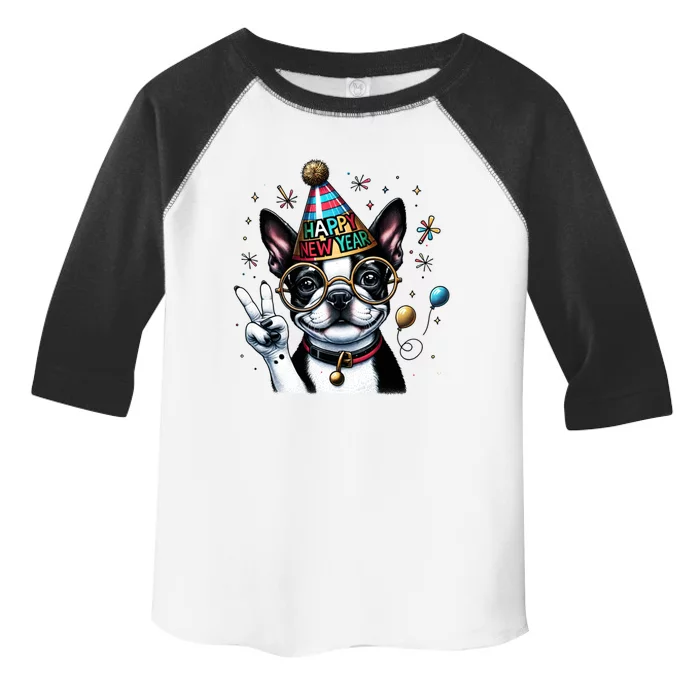 Peace Sign Hand Boston Terrier Happy New Year Gift Toddler Fine Jersey T-Shirt