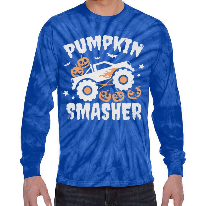 Pumpkin Smasher Halloween For Monster Truck Lover Tie-Dye Long Sleeve Shirt