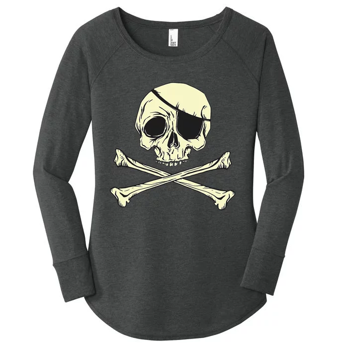 Pirate Skull Halloween Costume Jolly Roger Outfit Women's Perfect Tri Tunic Long Sleeve Shirt