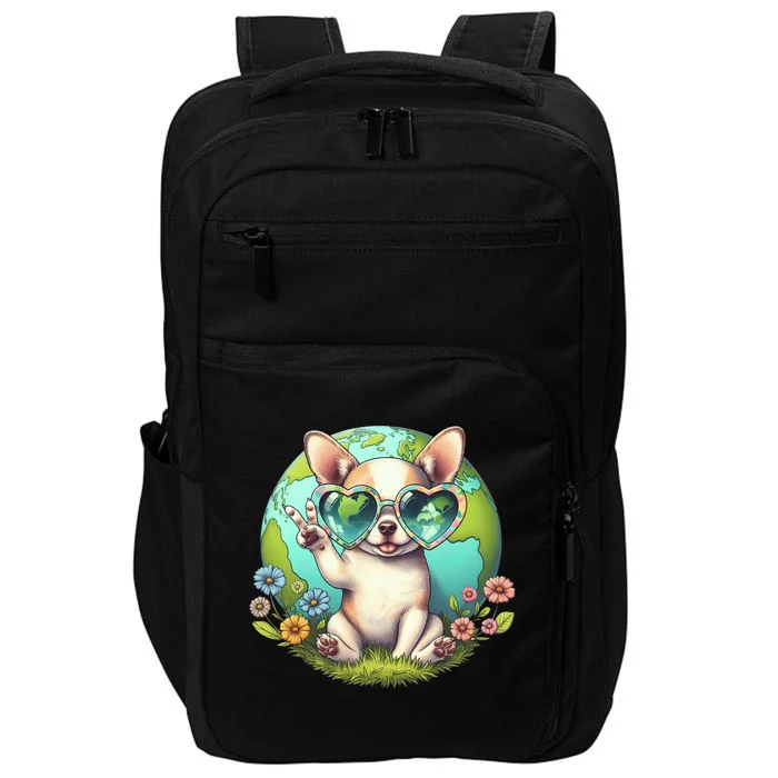 Peace Sign Hand Chihuahua Earth Day Impact Tech Backpack