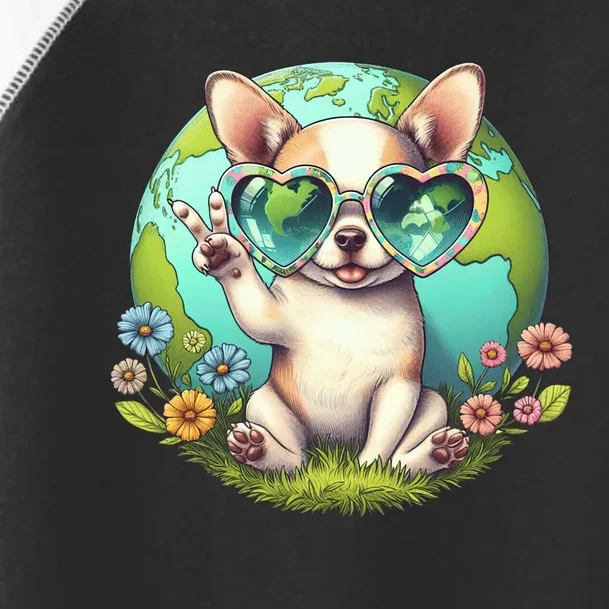 Peace Sign Hand Chihuahua Earth Day Toddler Fine Jersey T-Shirt