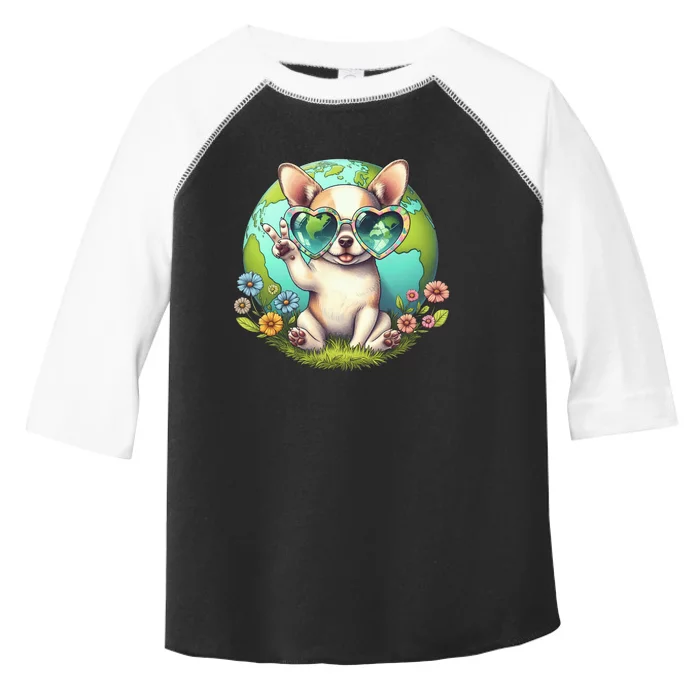 Peace Sign Hand Chihuahua Earth Day Toddler Fine Jersey T-Shirt