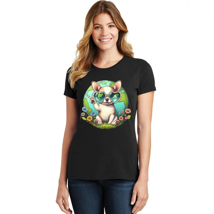 Peace Sign Hand Chihuahua Earth Day Women's T-Shirt