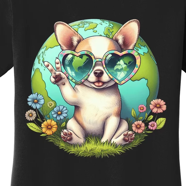 Peace Sign Hand Chihuahua Earth Day Women's T-Shirt