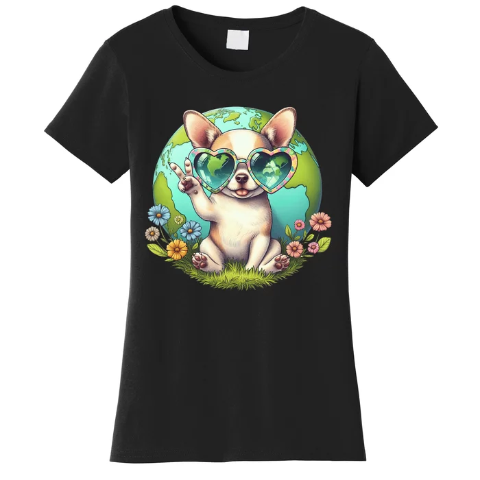 Peace Sign Hand Chihuahua Earth Day Women's T-Shirt