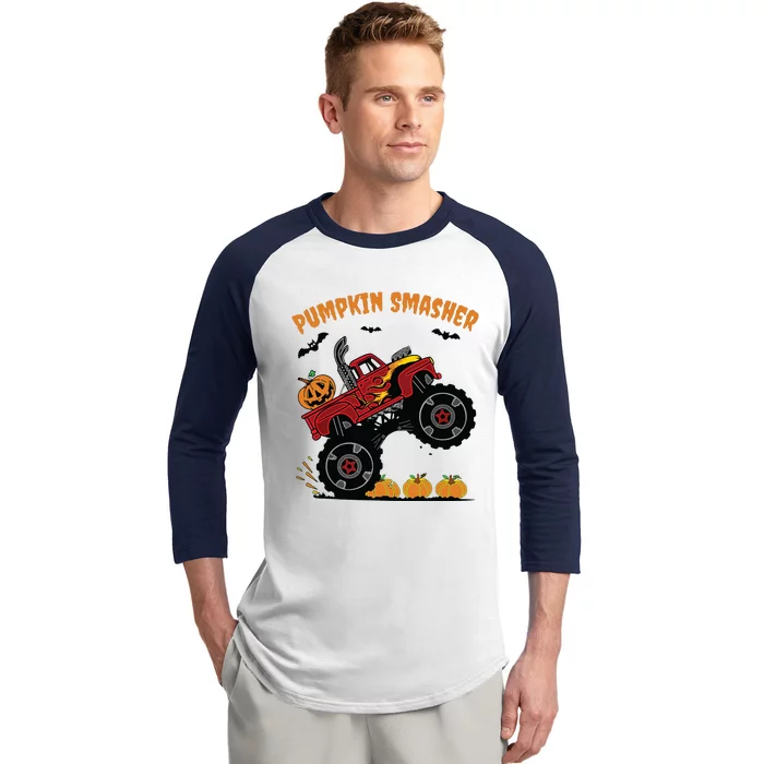 Pumpkin Smasher Halloween Monster Truck Lover Baseball Sleeve Shirt