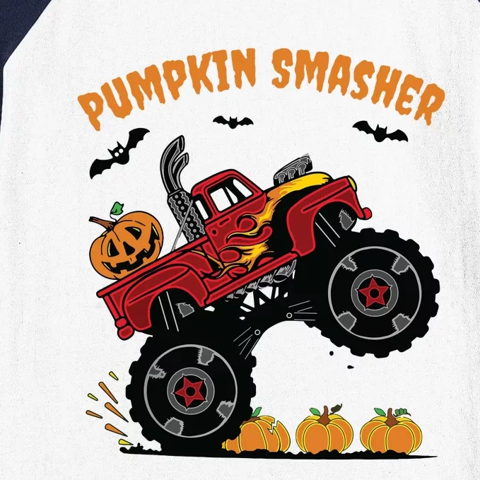 Pumpkin Smasher Halloween Monster Truck Lover Baseball Sleeve Shirt