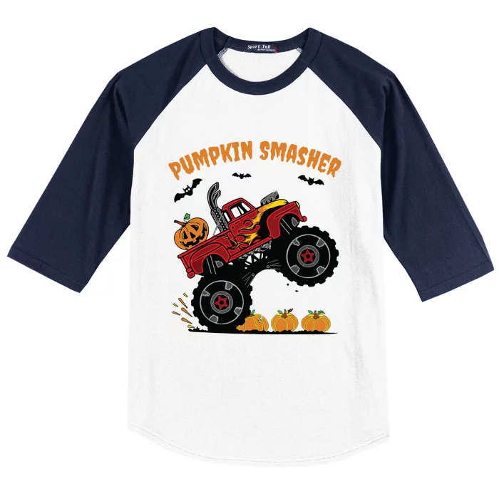 Pumpkin Smasher Halloween Monster Truck Lover Baseball Sleeve Shirt