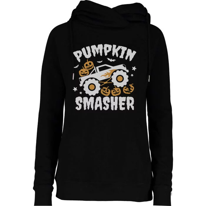 Pumpkin Smasher Halloween For Monster Truck Lover Womens Funnel Neck Pullover Hood