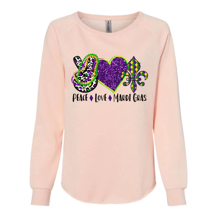 Peace Sign Heart Fleur De Lys Hippie Peace Love Mardi Gras Womens California Wash Sweatshirt