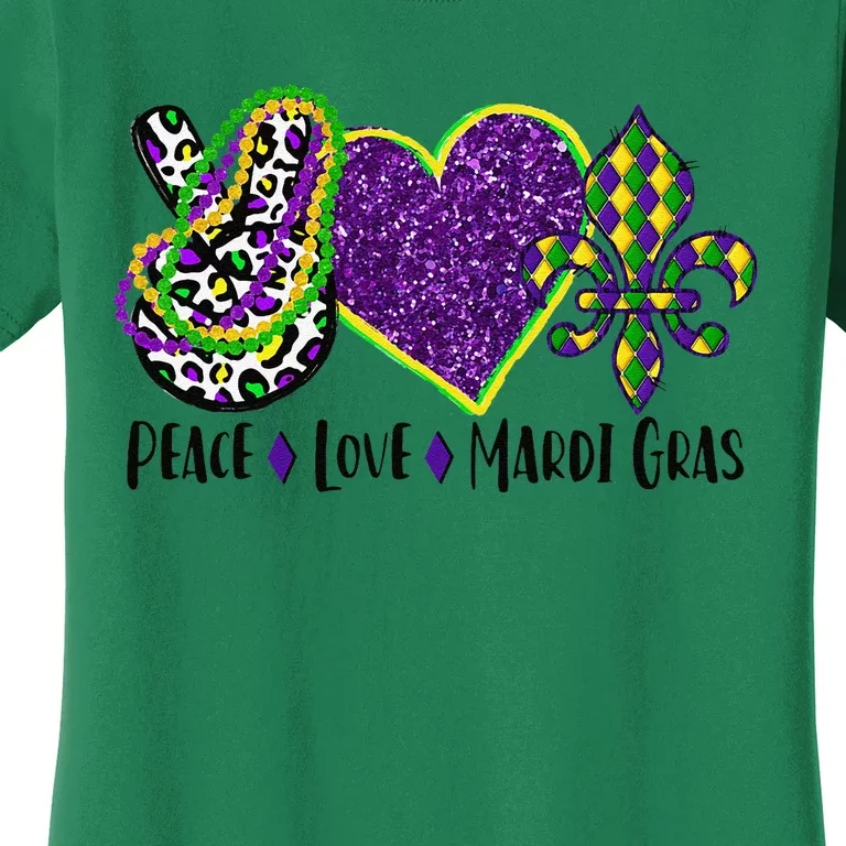 Peace Sign Heart Fleur De Lys Hippie Peace Love Mardi Gras Women's T-Shirt