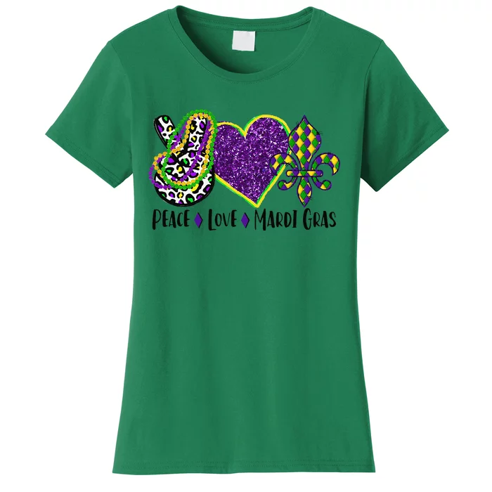 Peace Sign Heart Fleur De Lys Hippie Peace Love Mardi Gras Women's T-Shirt