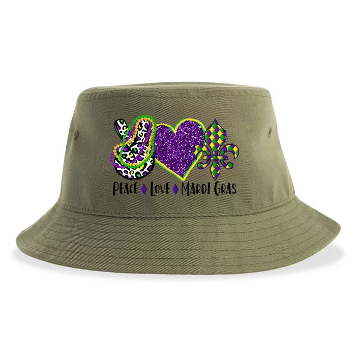 Peace Sign Heart Fleur De Lys Hippie Peace Love Mardi Gras Sustainable Bucket Hat