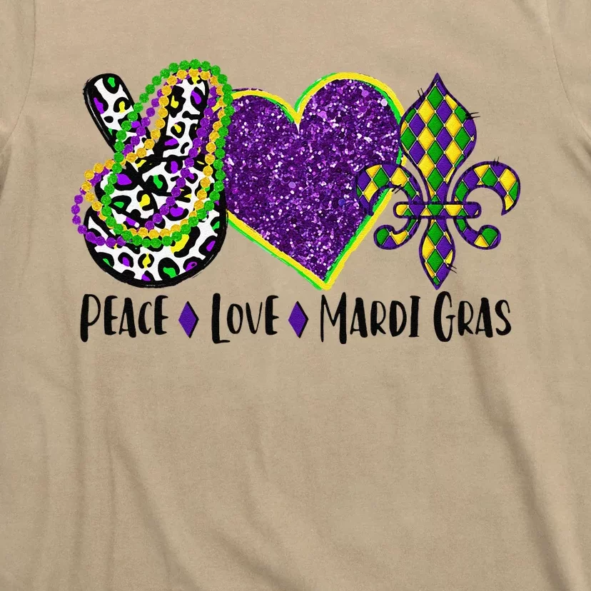 Peace Sign Heart Fleur De Lys Hippie Peace Love Mardi Gras T-Shirt