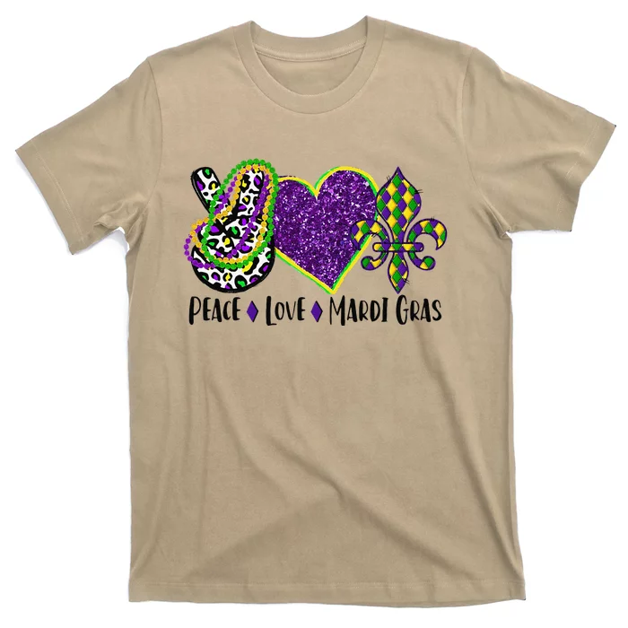 Peace Sign Heart Fleur De Lys Hippie Peace Love Mardi Gras T-Shirt