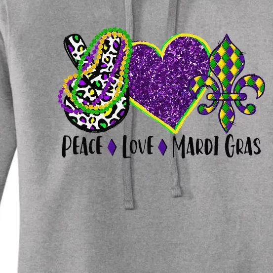 Peace Sign Heart Fleur De Lys Hippie Peace Love Mardi Gras Women's Pullover Hoodie