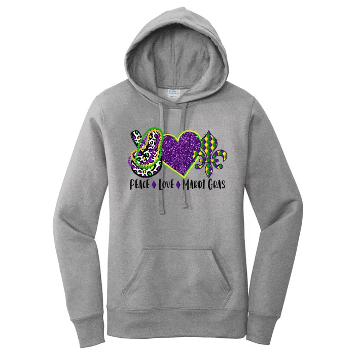 Peace Sign Heart Fleur De Lys Hippie Peace Love Mardi Gras Women's Pullover Hoodie