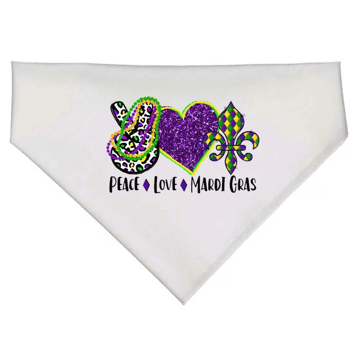 Peace Sign Heart Fleur De Lys Hippie Peace Love Mardi Gras USA-Made Doggie Bandana