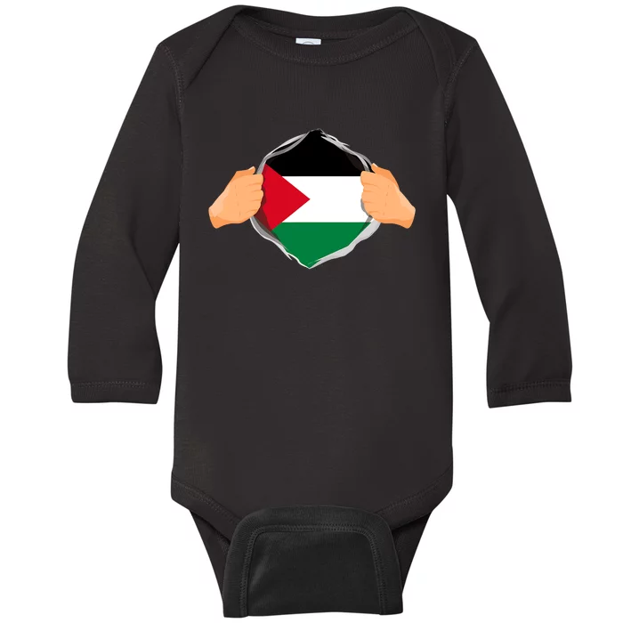 Palestine Super Hero Palestinian Heritage Baby Long Sleeve Bodysuit