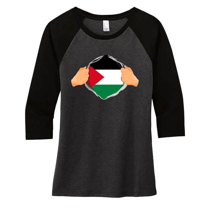 Palestine Super Hero Palestinian Heritage Women's Tri-Blend 3/4-Sleeve Raglan Shirt