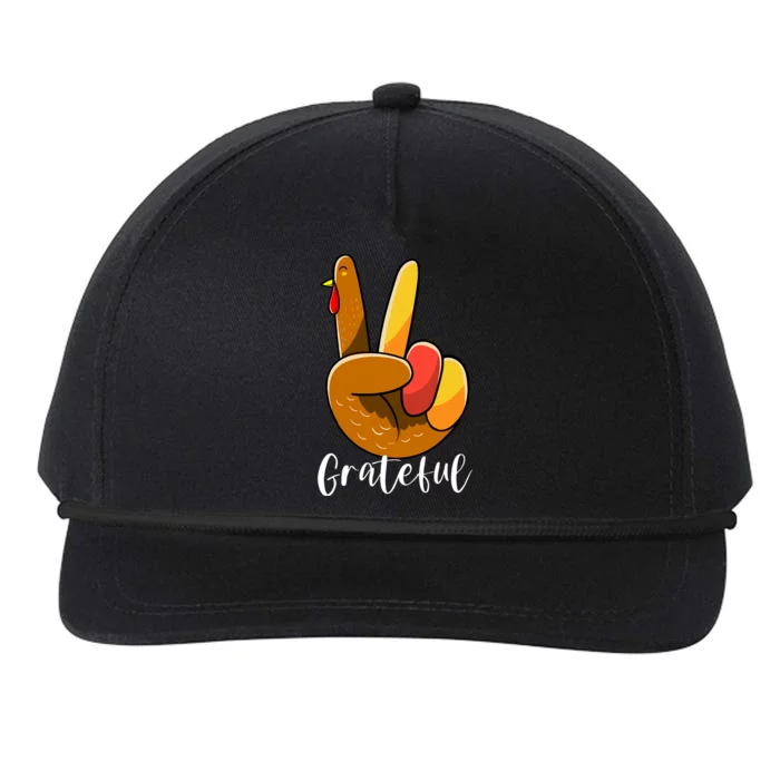 Peace Sign Hand Turkey Thanksgiving Grateful Snapback Five-Panel Rope Hat