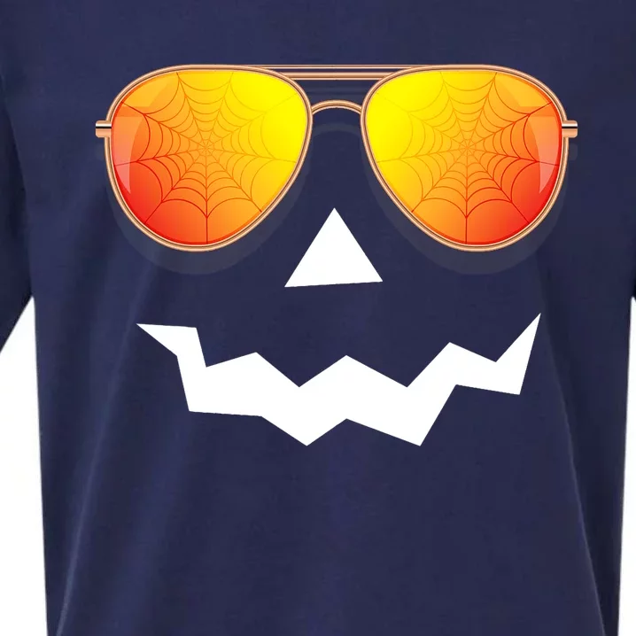 Pumpkin Shirts Halloween Jack O Lantern Sunglasses Spider Web Sueded Cloud Jersey T-Shirt