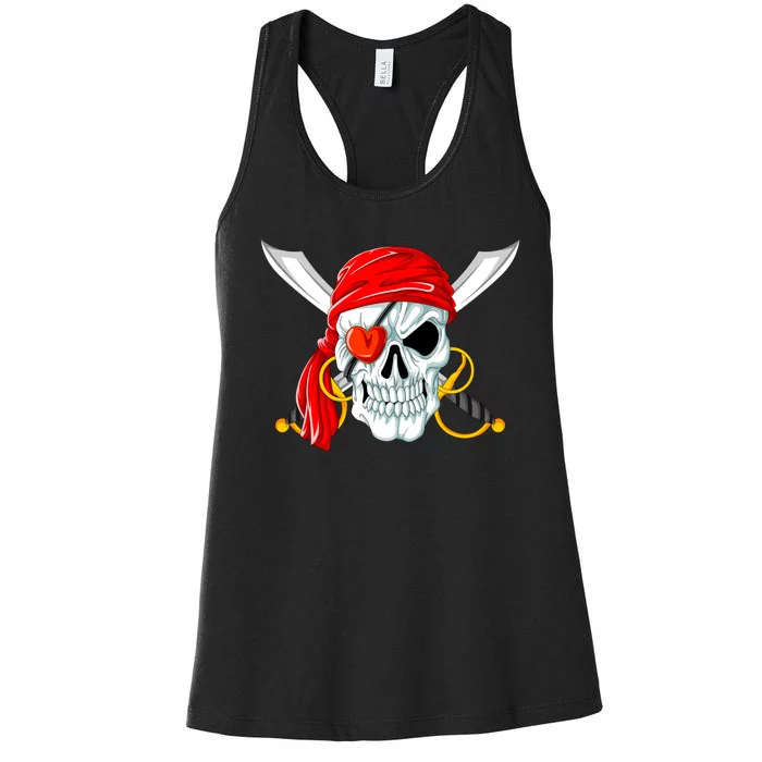 Pirate Skull Heart Women's Racerback Tank