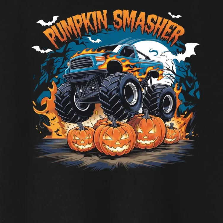 Pumpkin Smasher Halloween Monster Truck Lovers Monster Truck Fan Women's Crop Top Tee