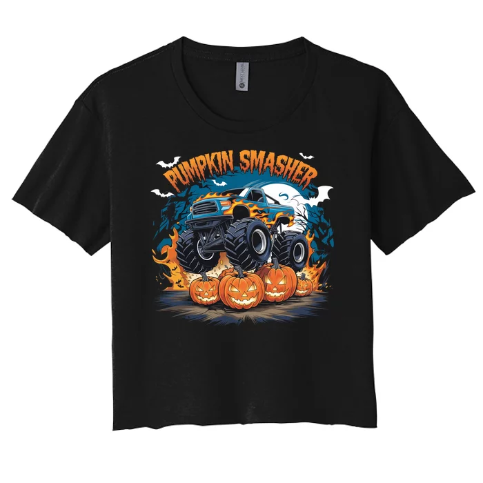 Pumpkin Smasher Halloween Monster Truck Lovers Monster Truck Fan Women's Crop Top Tee