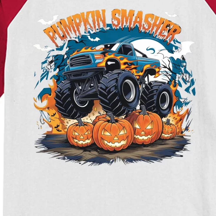 Pumpkin Smasher Halloween Monster Truck Lovers Monster Truck Fan Kids Colorblock Raglan Jersey