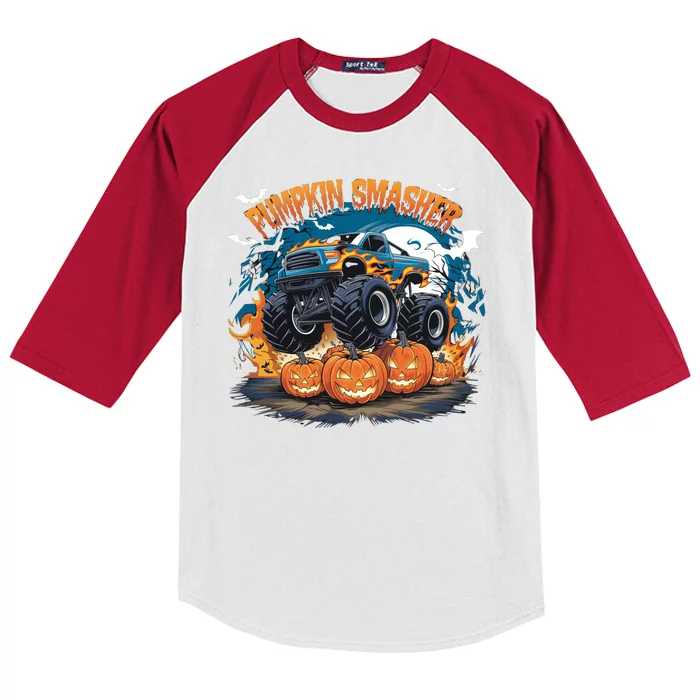 Pumpkin Smasher Halloween Monster Truck Lovers Monster Truck Fan Kids Colorblock Raglan Jersey