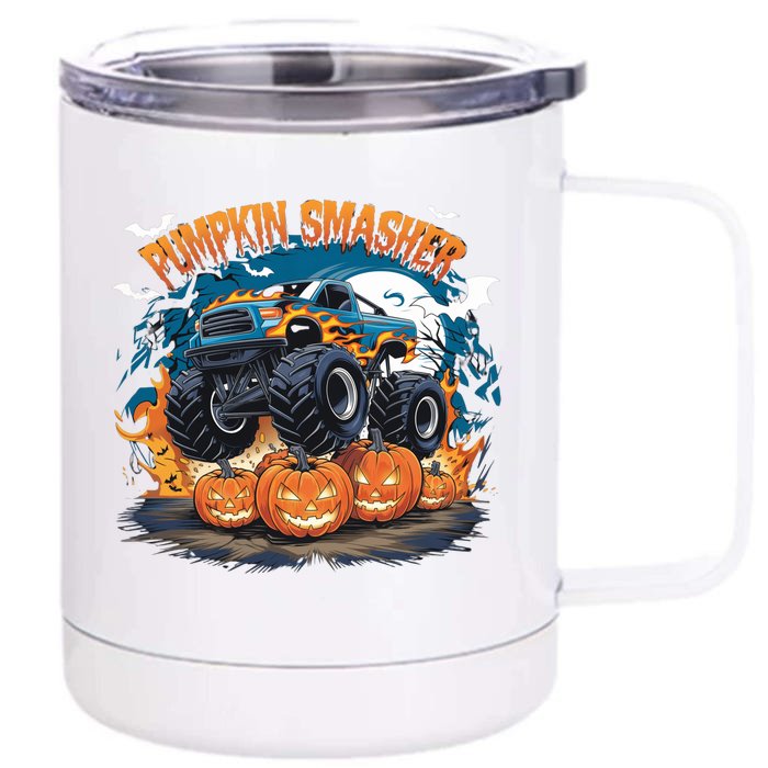 Pumpkin Smasher Halloween Monster Truck Lovers Monster Truck Fan Front & Back 12oz Stainless Steel Tumbler Cup