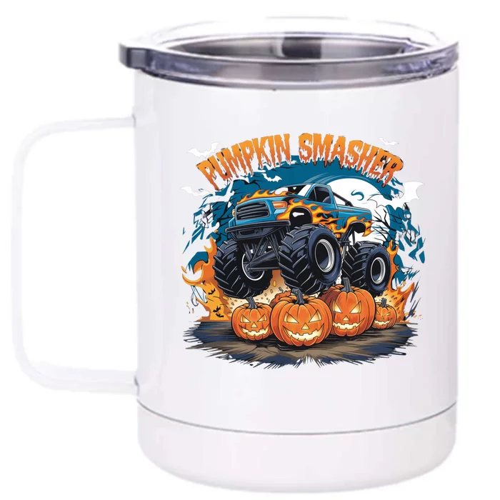 Pumpkin Smasher Halloween Monster Truck Lovers Monster Truck Fan Front & Back 12oz Stainless Steel Tumbler Cup