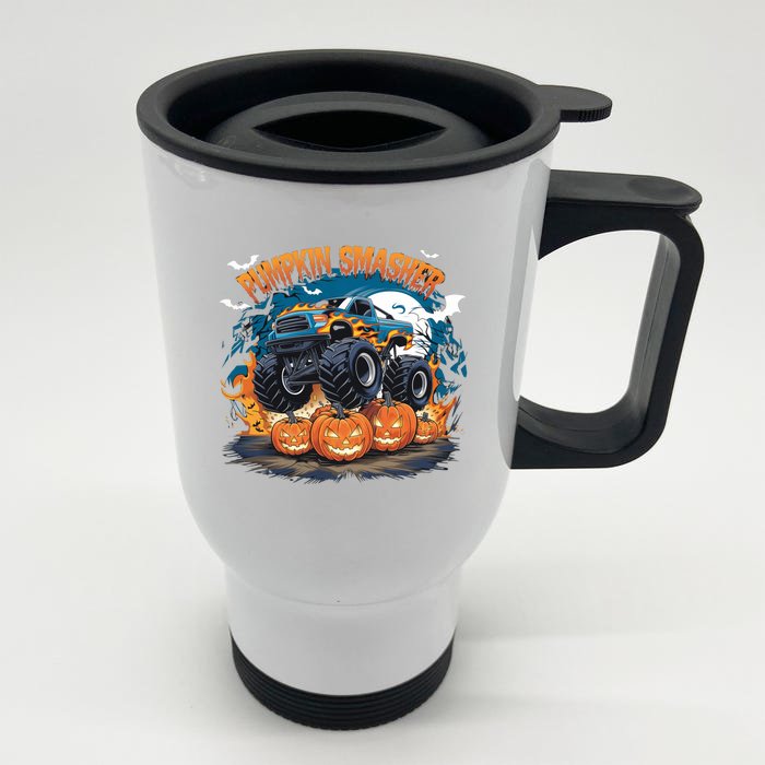 Pumpkin Smasher Halloween Monster Truck Lovers Monster Truck Fan Front & Back Stainless Steel Travel Mug