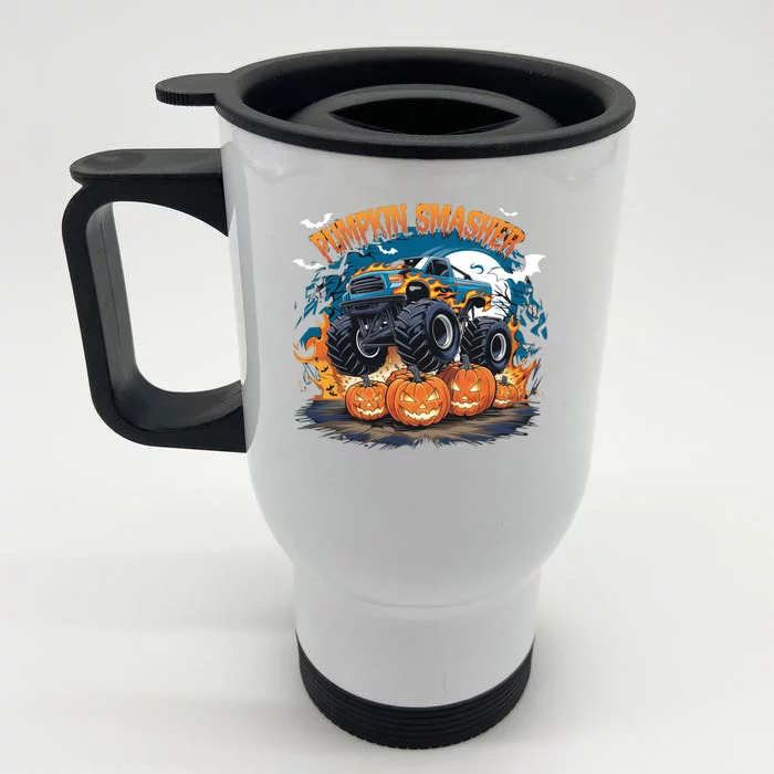 Pumpkin Smasher Halloween Monster Truck Lovers Monster Truck Fan Front & Back Stainless Steel Travel Mug