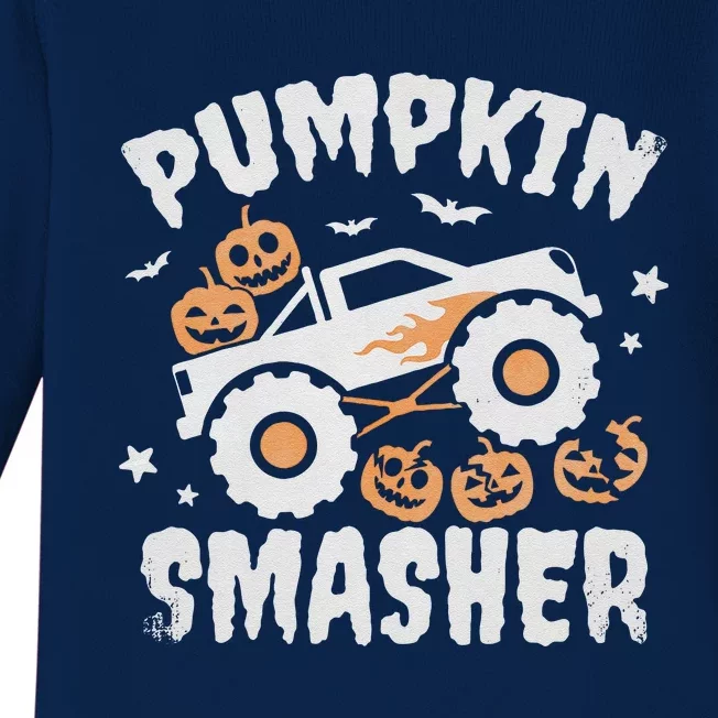 Pumpkin Smasher Halloween For Monster Truck Lover Baby Long Sleeve Bodysuit