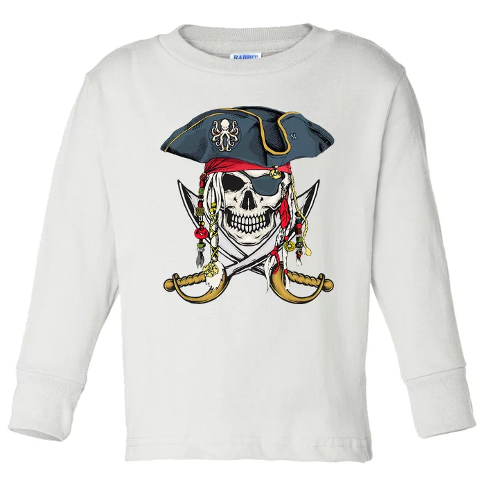 Pirate Skull Halloween Little Toddler Long Sleeve Shirt