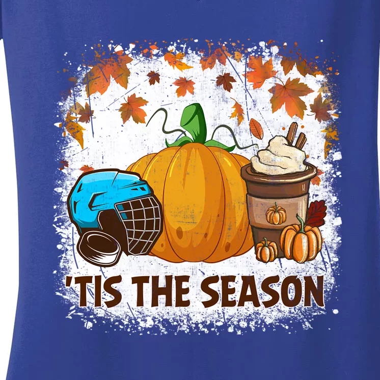 Pumpkin Spice Hockey Tis The Season Fall Thanksgiving Gift Women's V-Neck T-Shirt