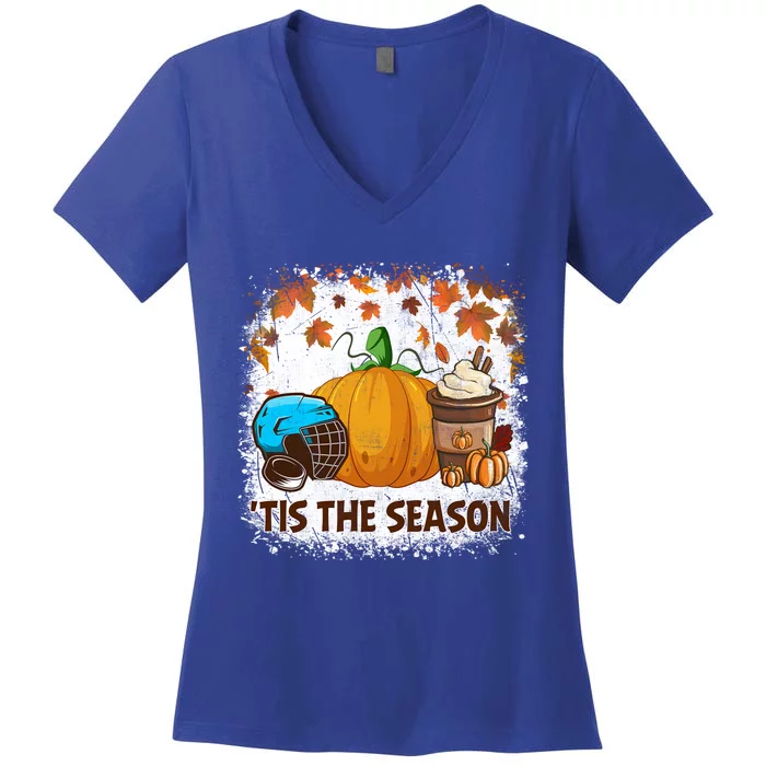 Pumpkin Spice Hockey Tis The Season Fall Thanksgiving Gift Women's V-Neck T-Shirt