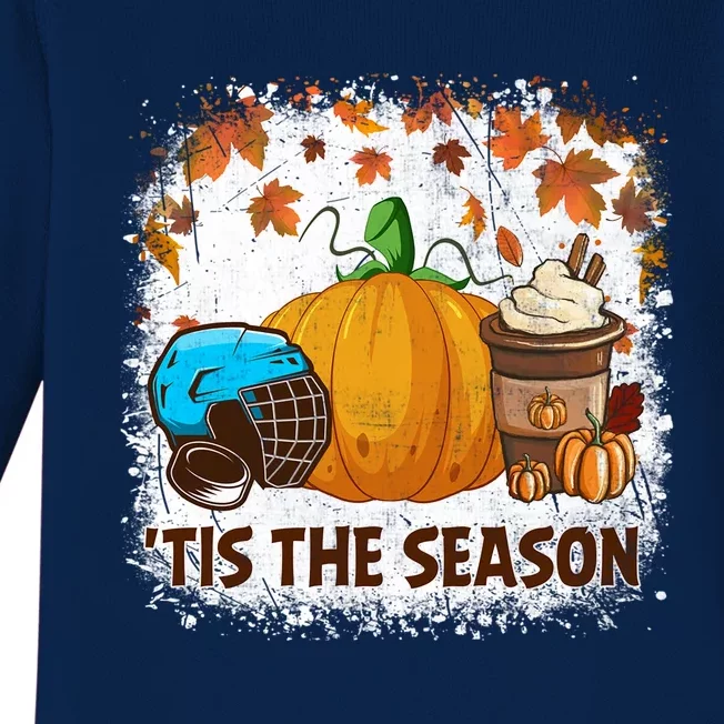 Pumpkin Spice Hockey Tis The Season Fall Thanksgiving Gift Baby Long Sleeve Bodysuit