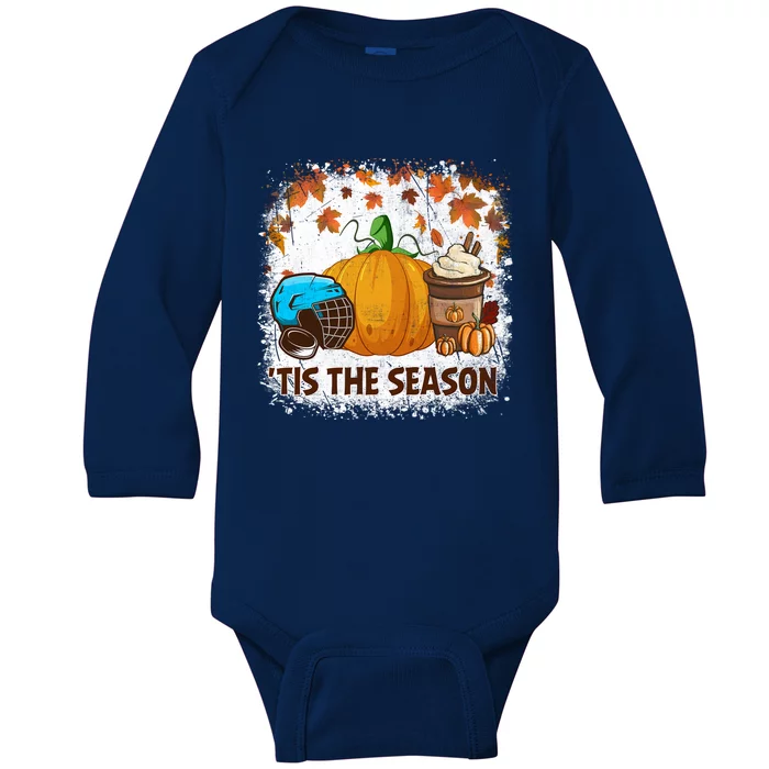 Pumpkin Spice Hockey Tis The Season Fall Thanksgiving Gift Baby Long Sleeve Bodysuit