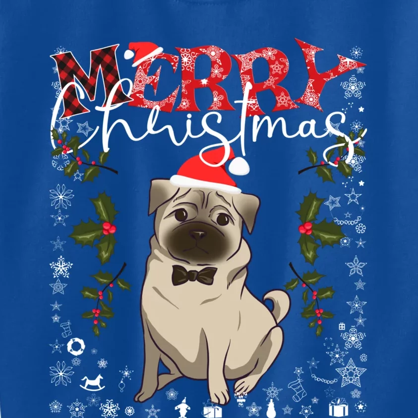 Pug Santa Hat Funny Dog Lovers Retro Family Merry Christmas Cute Gift Kids Sweatshirt