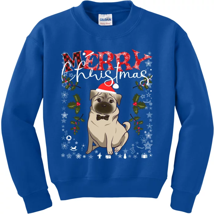 Pug Santa Hat Funny Dog Lovers Retro Family Merry Christmas Cute Gift Kids Sweatshirt