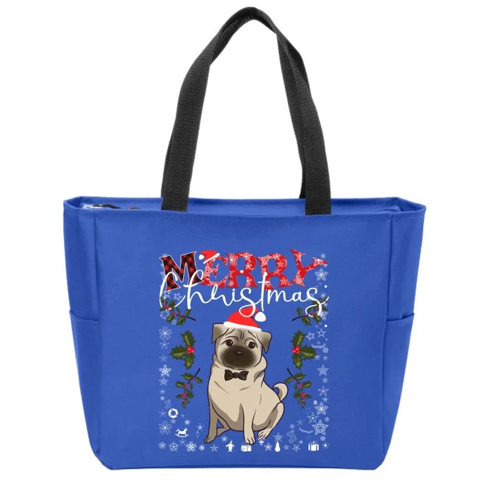 Pug Santa Hat Funny Dog Lovers Retro Family Merry Christmas Cute Gift Zip Tote Bag