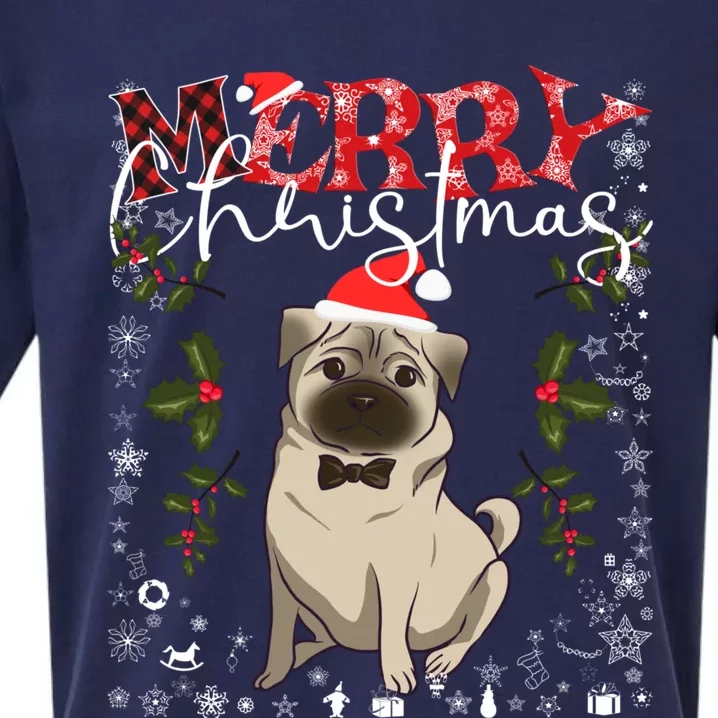 Pug Santa Hat Funny Dog Lovers Retro Family Merry Christmas Cute Gift Sueded Cloud Jersey T-Shirt