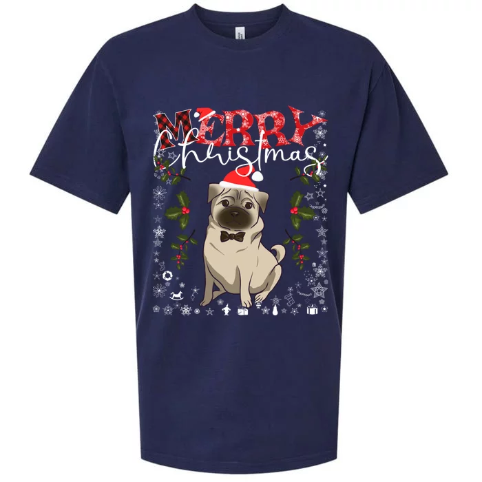 Pug Santa Hat Funny Dog Lovers Retro Family Merry Christmas Cute Gift Sueded Cloud Jersey T-Shirt