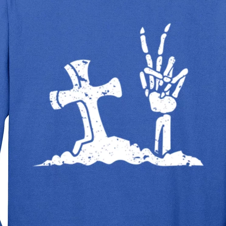 Pocket Skeleton Hand Peace Sign Scary Cool Halloween Hippie Great Gift Tall Long Sleeve T-Shirt